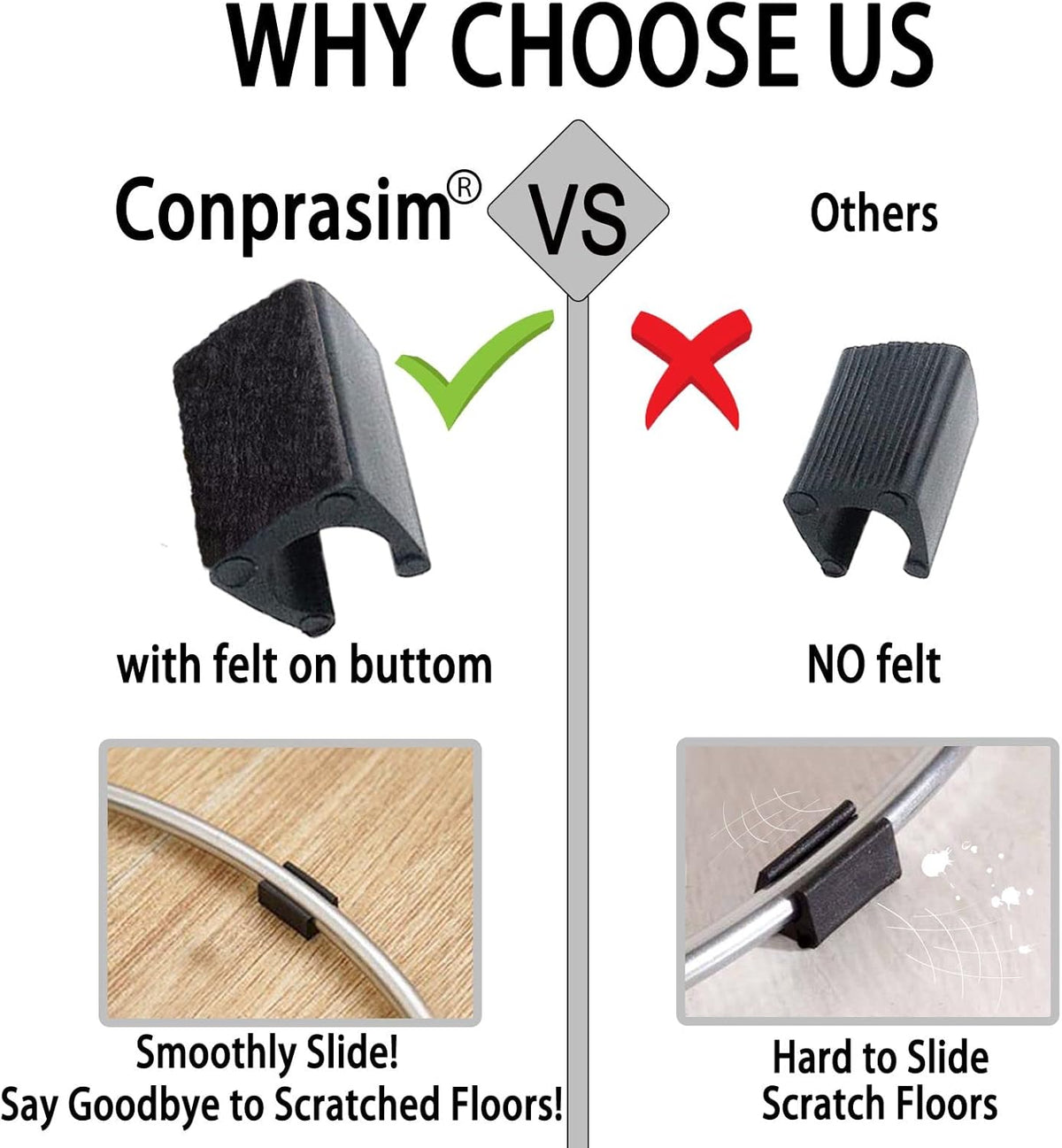 Rectangle U Shaped Chair Leg Tips Caps with Felt Pads,Furniture Feet Protector Slide Smoothly