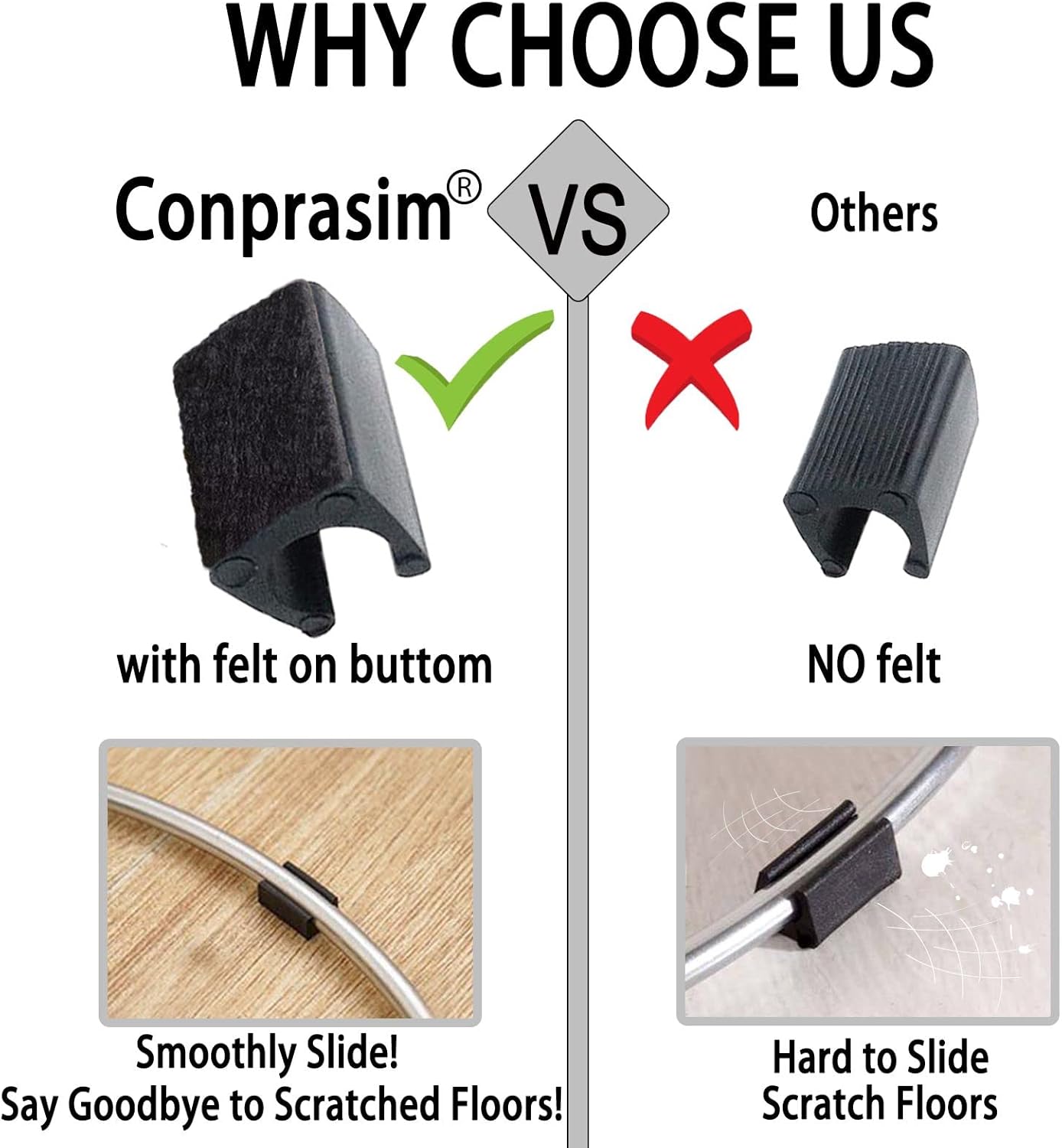 Rectangle U Shaped Chair Leg Tips Caps with Felt Pads,Furniture Feet Protector Slide Smoothly