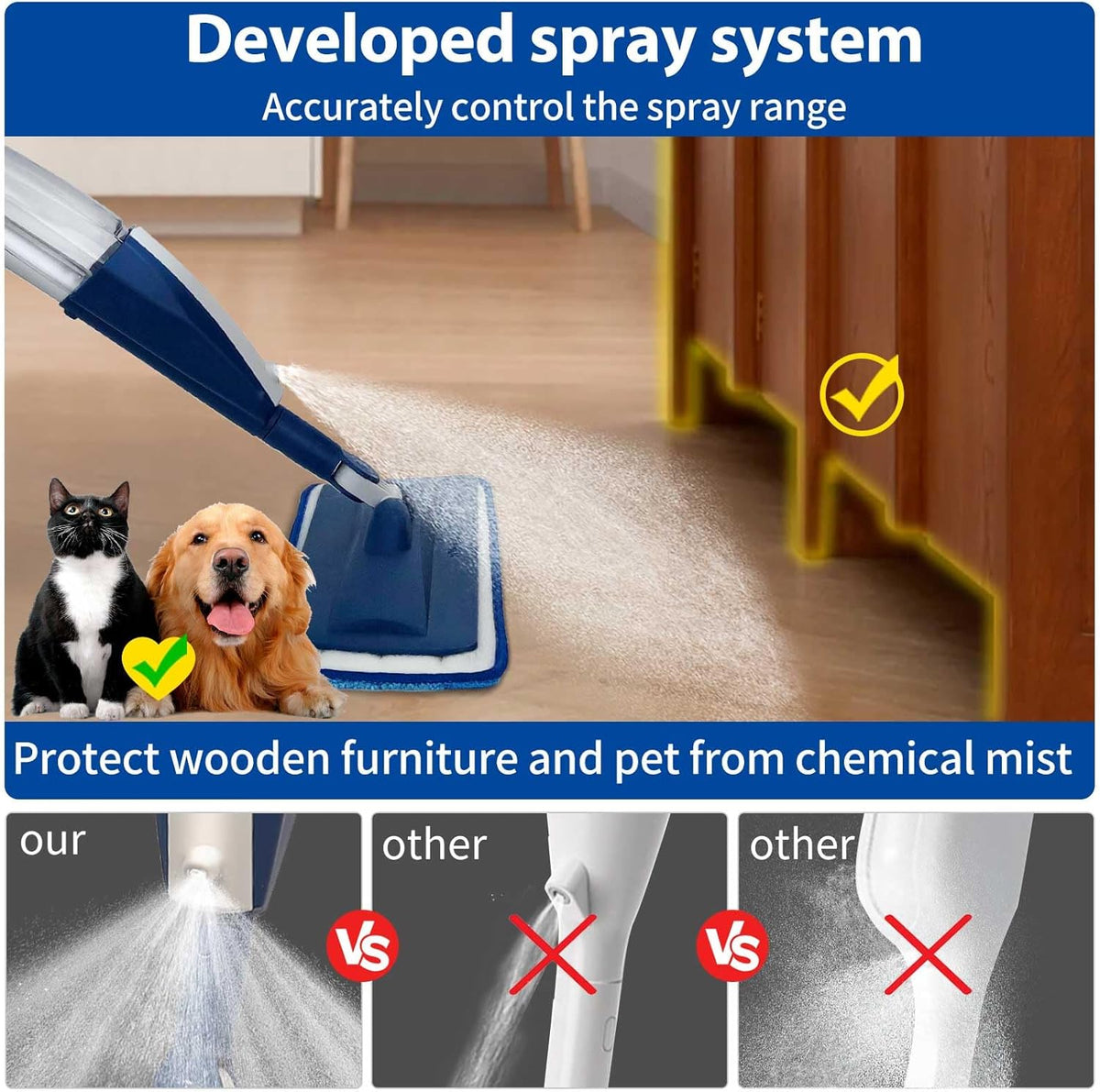 Mops for Floor Cleaning Wet Spray Mop with 14 oz Refillable Bottle and 3 Washable Microfiber Pads