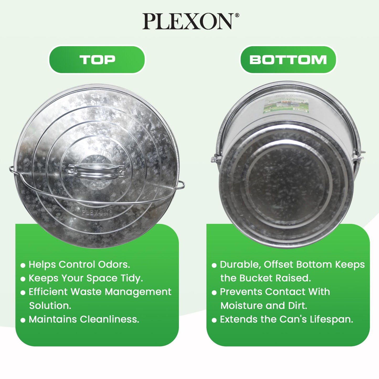 Plexon 6 Gallon Small Metal Trash Can with Locking Lid Galvanized Metal Bucket for Poultry Feed