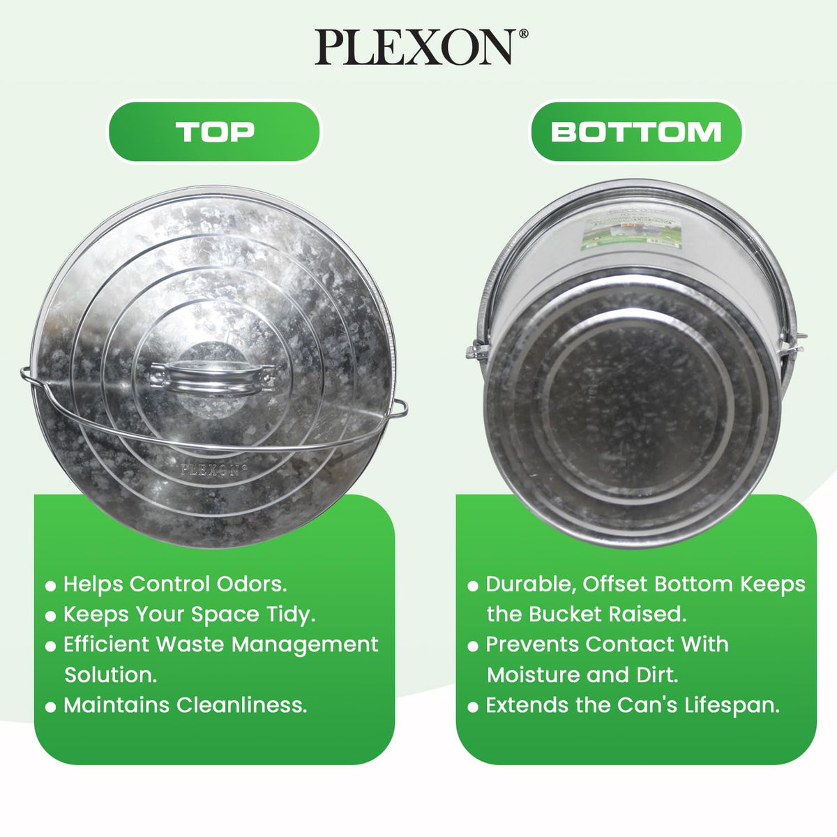 Plexon 6 Gallon Small Metal Trash Can with Locking Lid Galvanized Metal Bucket for Poultry Feed