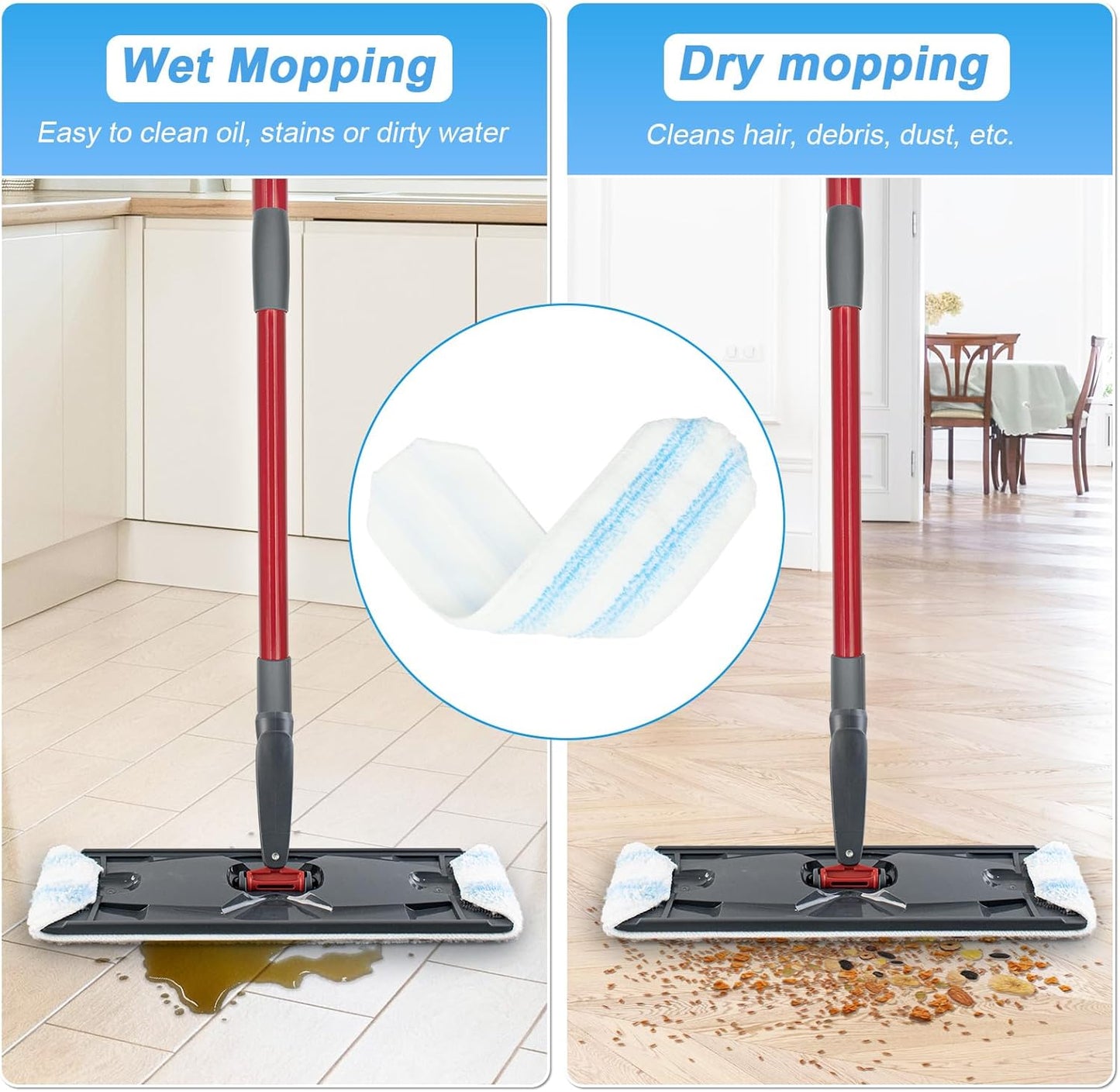 Mop Replacement Pads Compatible with O-Cedar H2prO Flat Mop System, 3 Pack Microfiber Mop Heads