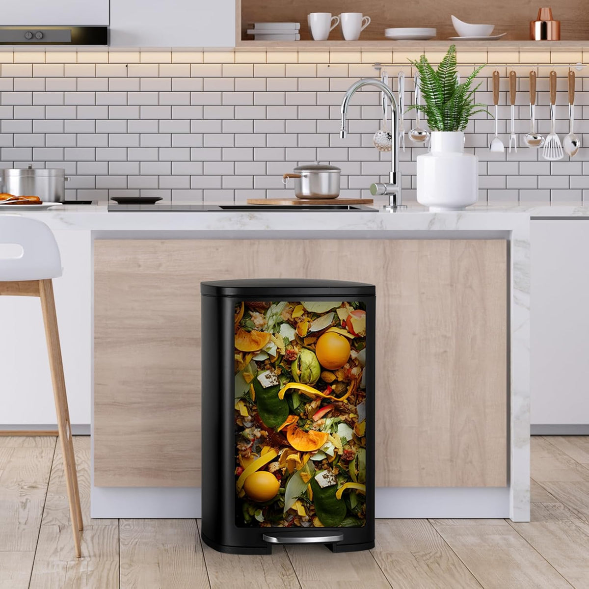 13.2 Gal Kitchen Trash Can, 50L Recycling or Garbage Bin, Brushed Stainless Steel Waste Basket