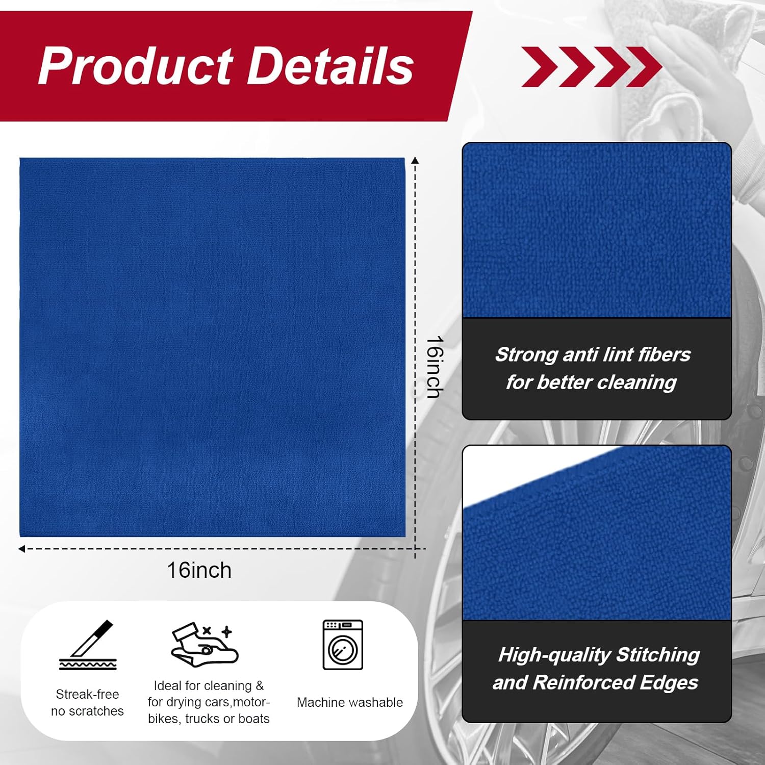 200 Pcs Microfiber Cleaning Cloth 16x16 Inch Microfiber Towels for Car Ultra Absorbent Cleaning