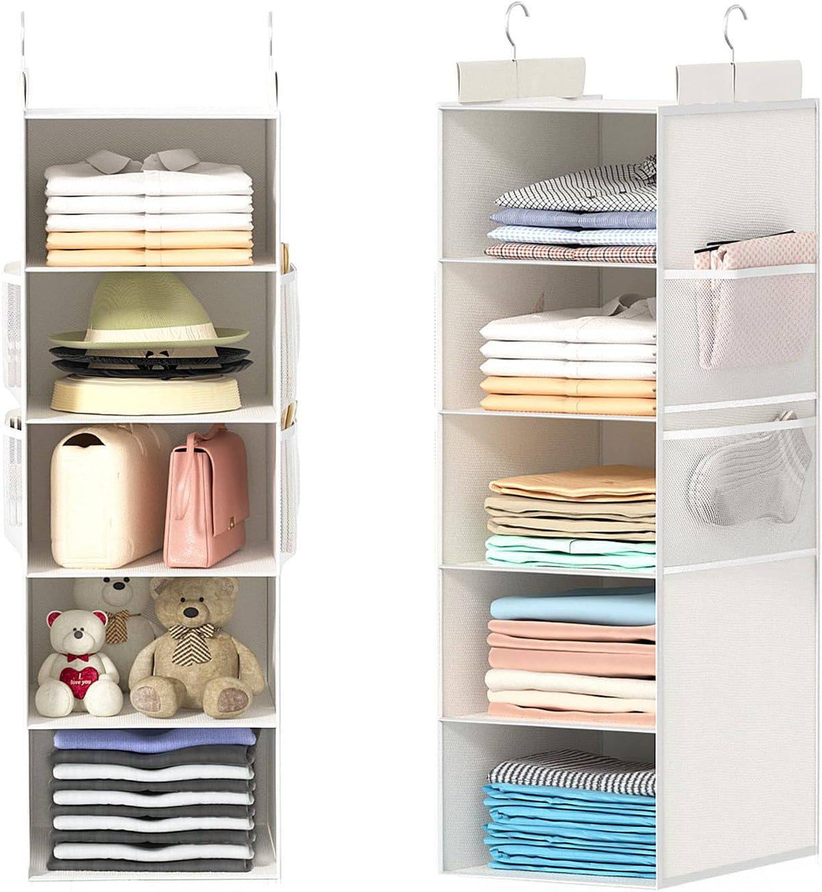 Extra Deep Hanging Closet Organizer with Shelves and Oversized Mesh Pockets, Heavy-Duty Structure