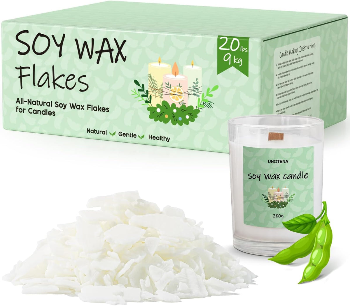 UNOTENA Soy Wax Flakes, Natural Candle Wax, Organic Soy Wax for Candle Making from Farm, No
