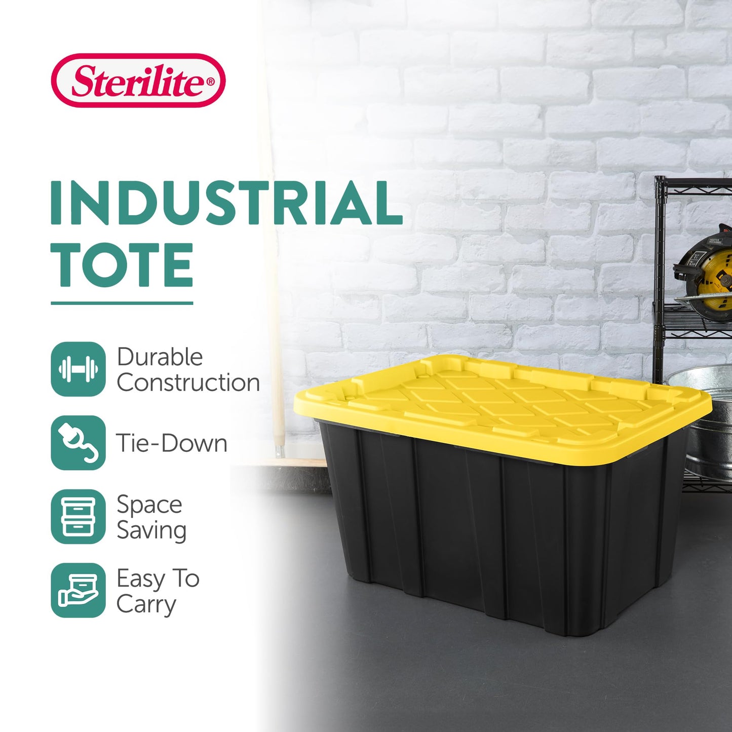 Sterilite Industrial Storage Tote with Lids for Garage, 27 Gallon, 12-Pack
