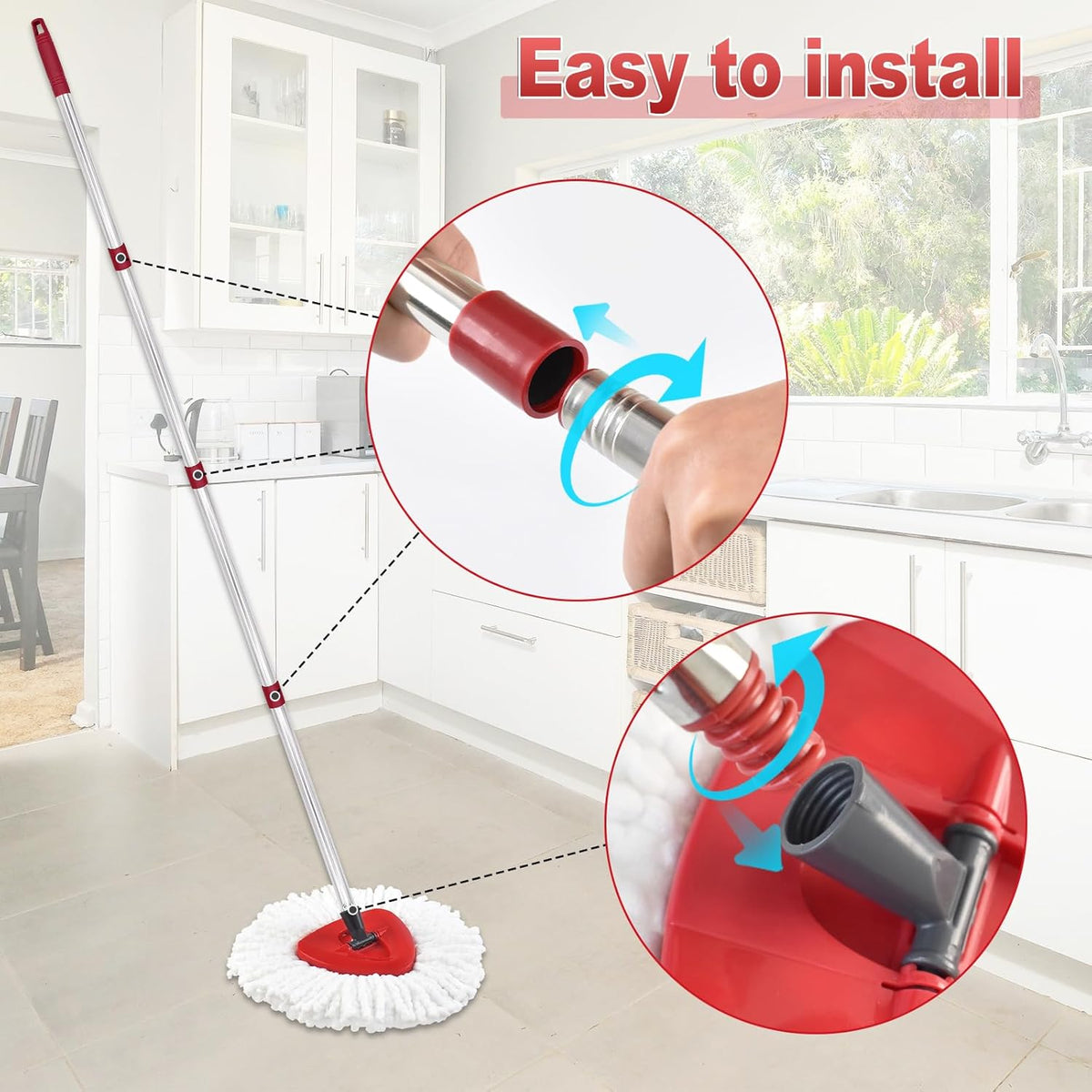 Mop Handle for Ocedar, Mop Handle for O Cedar, Spin Mops Replacement Stick and Base for Ocedar