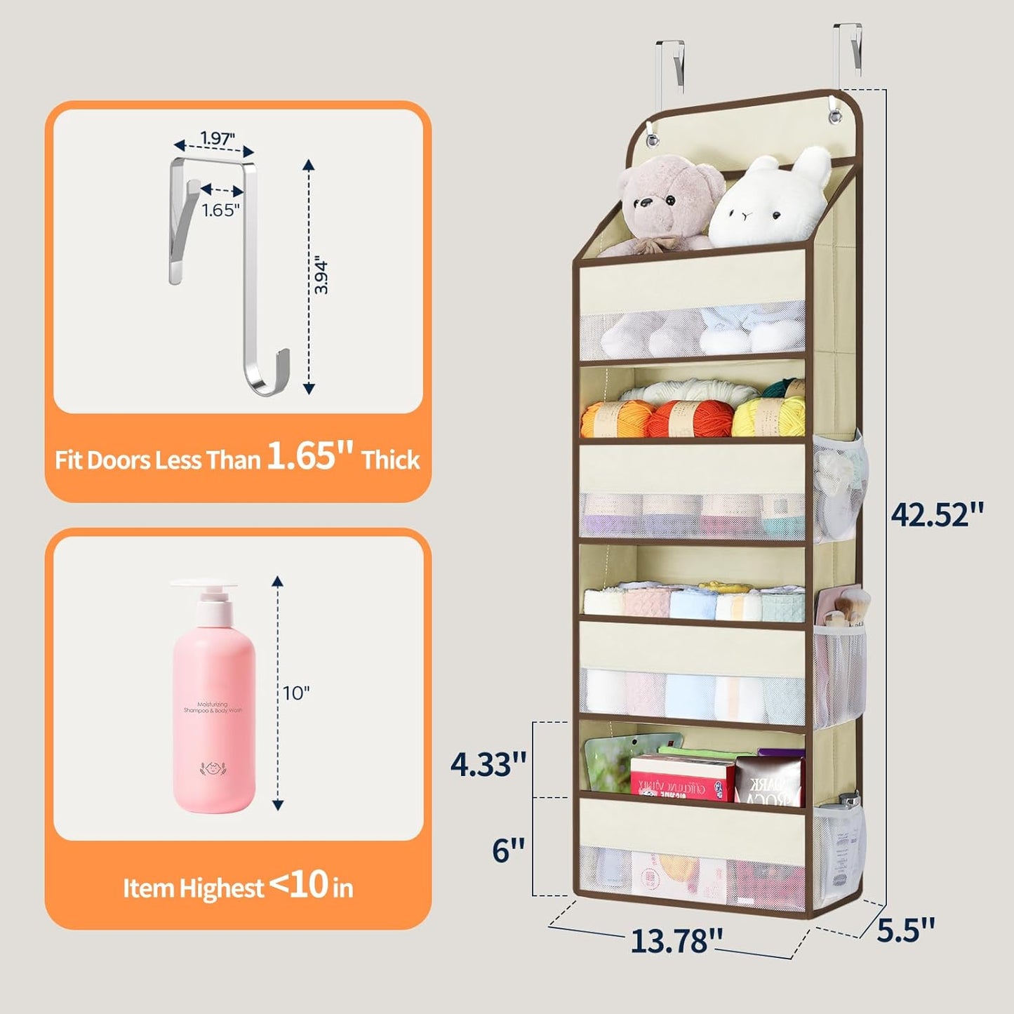 Yecaye Over The Door Organizer, Heavy Duty Hanging Organizers and Storage with 4 Large Capacity