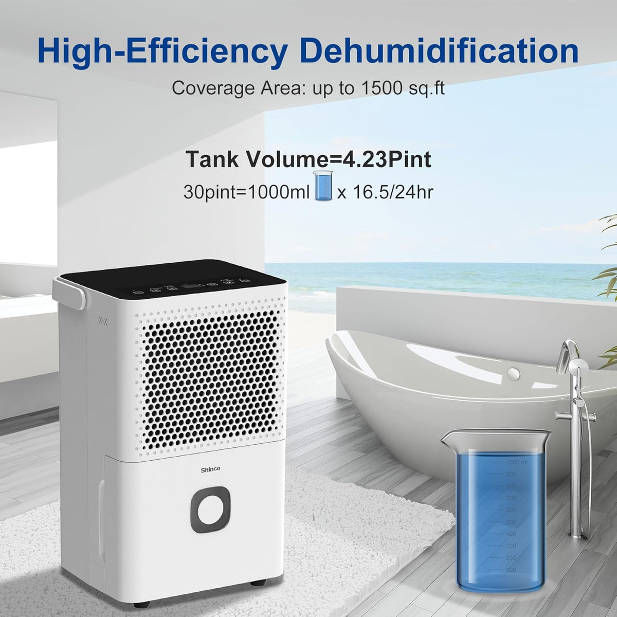 Shinco 30 Pints Dehumidifier for Home and Basements, 1500 Sq.Ft Dehumidifiers with Drain Hose, Auto