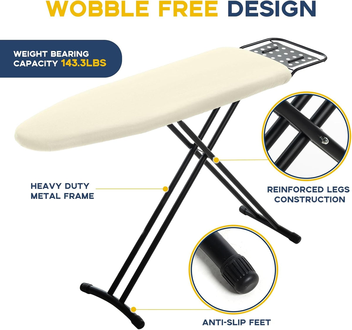Ironing Board Full Size, RAINHOL Compact Iron Board with Iron Rest, Heat Resistant Cover with Ultra