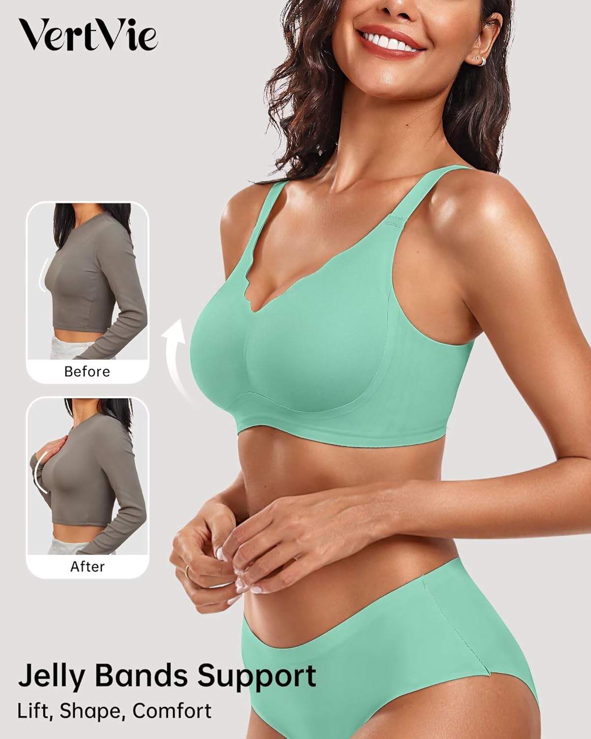 Vertvie Womens Seamless Bras No Underwire Supportive Wireless Push Up Full Coverage Bralette
