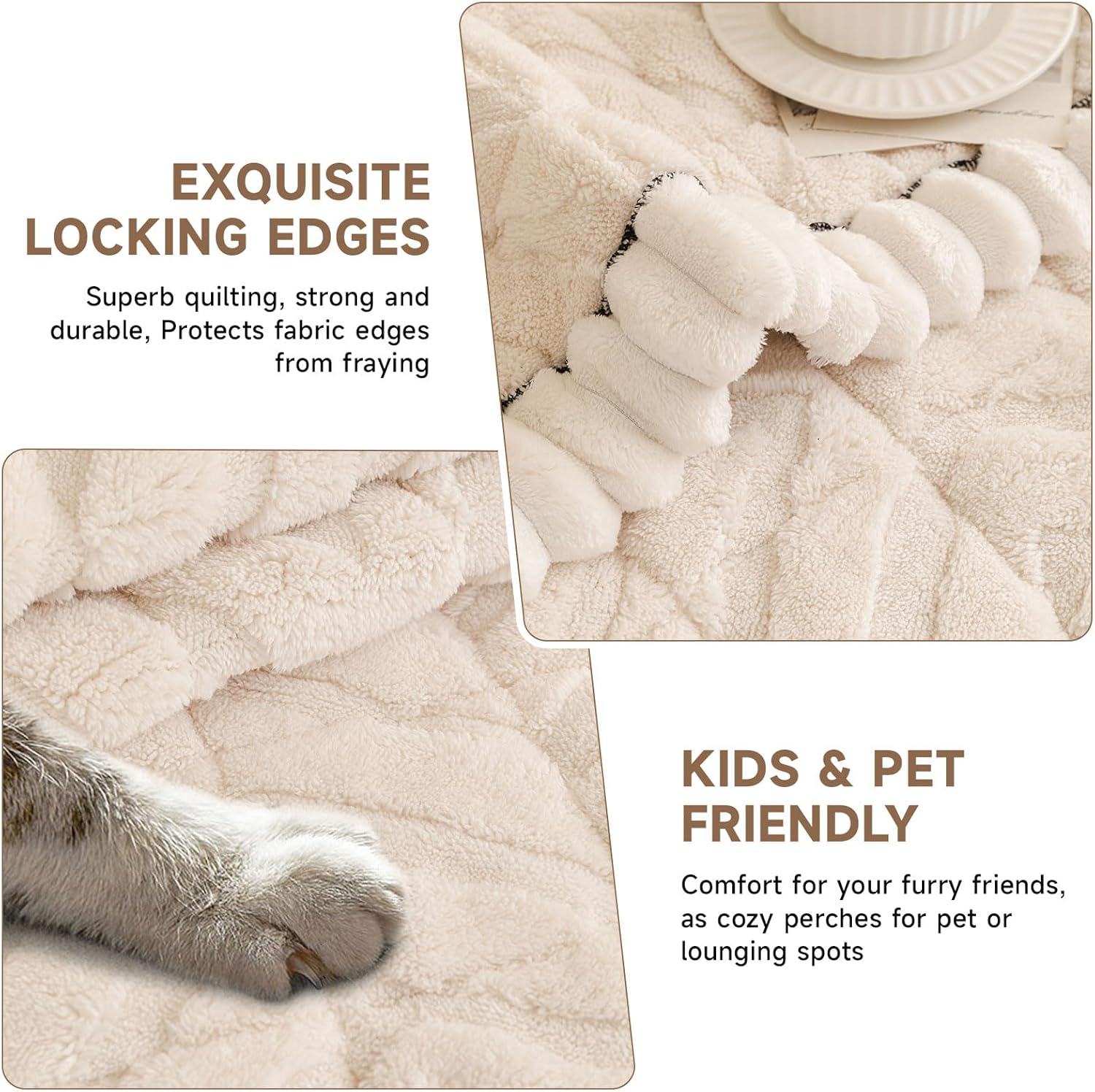 OTOB Pet Couch Covers for 3 Cushion Couch Sofa, Washable & Non Slip Fuzzy Plush Sofa Cushion