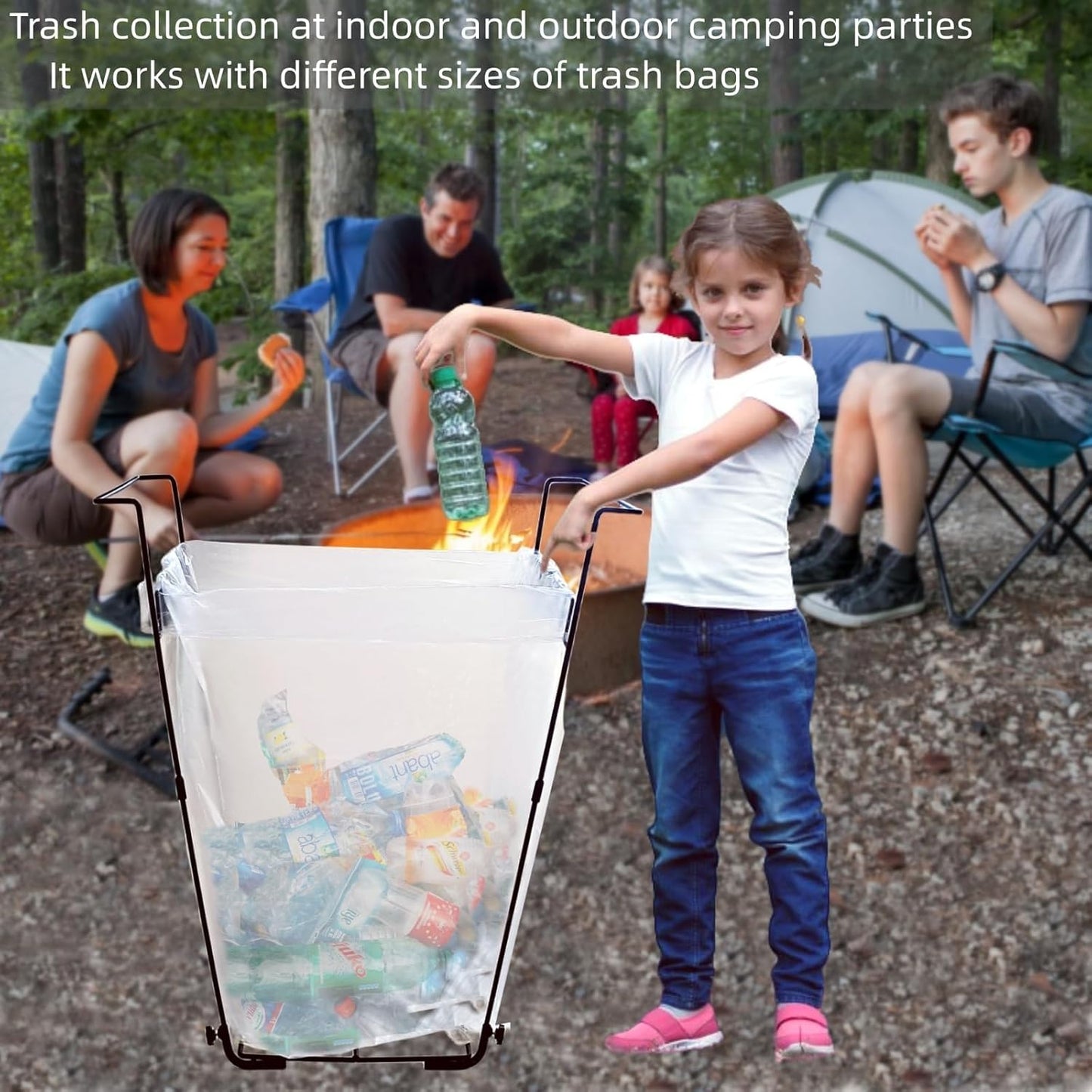 Garden Trash Bag Holder - Outdoor Leaf Bag Support Stand Multi-Use Metal Garbage Bag Holder Frame