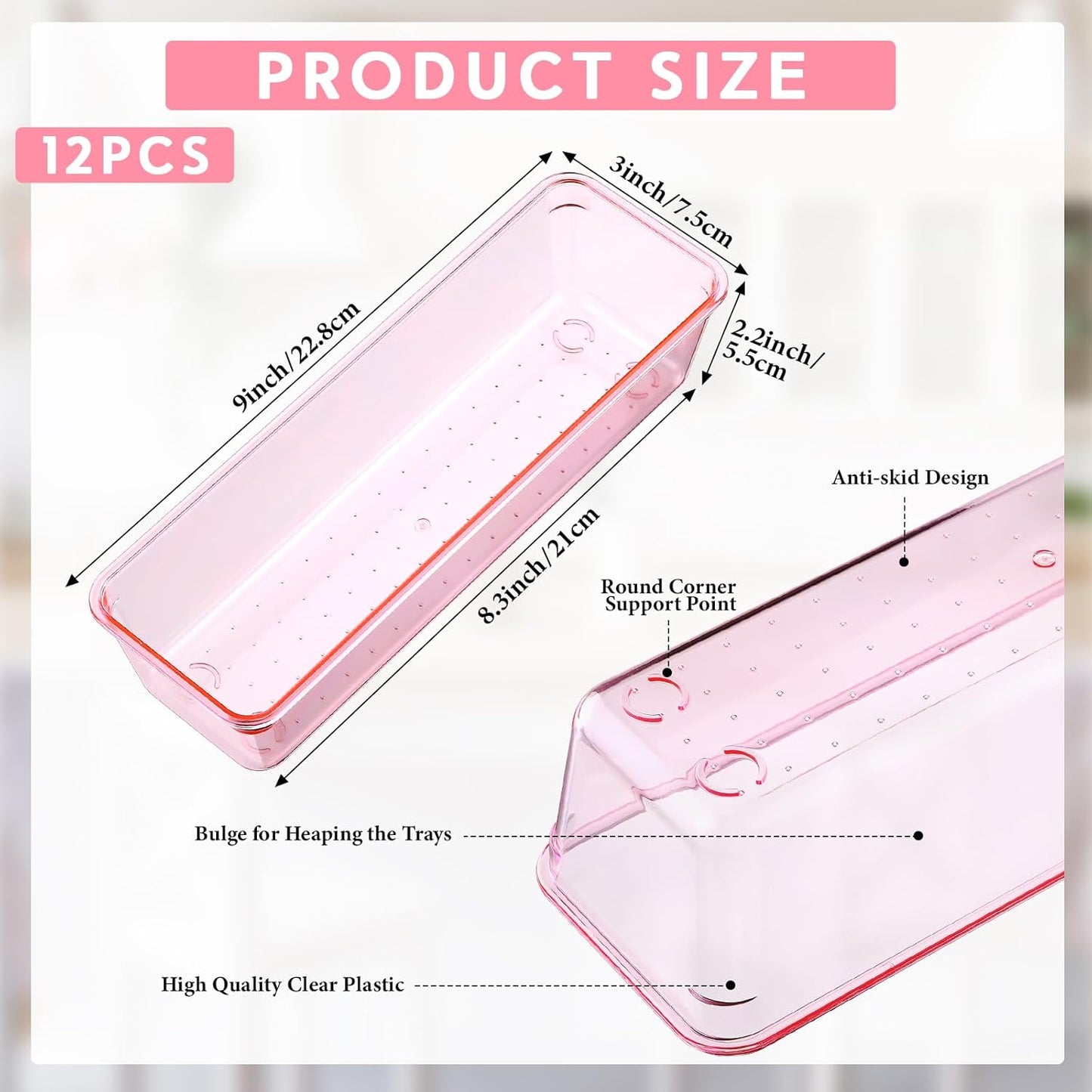 Maitys 12 Pcs Vanity Drawer Organizer 9 x 3 x 2 Inches Clear Plastic Utensil Organizers Kitchen