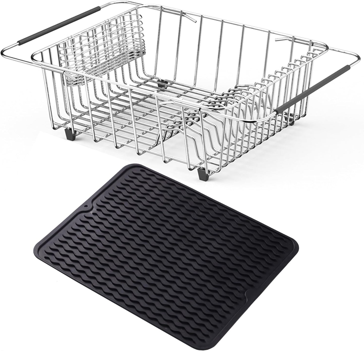 Stainless Steel Dish Drying Rack(15.2"L X 13"W X 5.8"H), Expandable Fruit & Vegetable Drain Rack