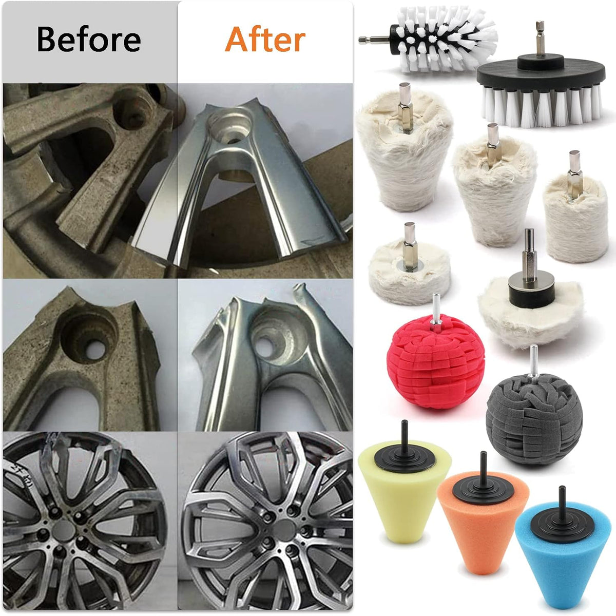 Polishing Pad Buffing Wheel Kit 12 Pack, Polishing Ball for Drill,for Car Care Metal Aluminum