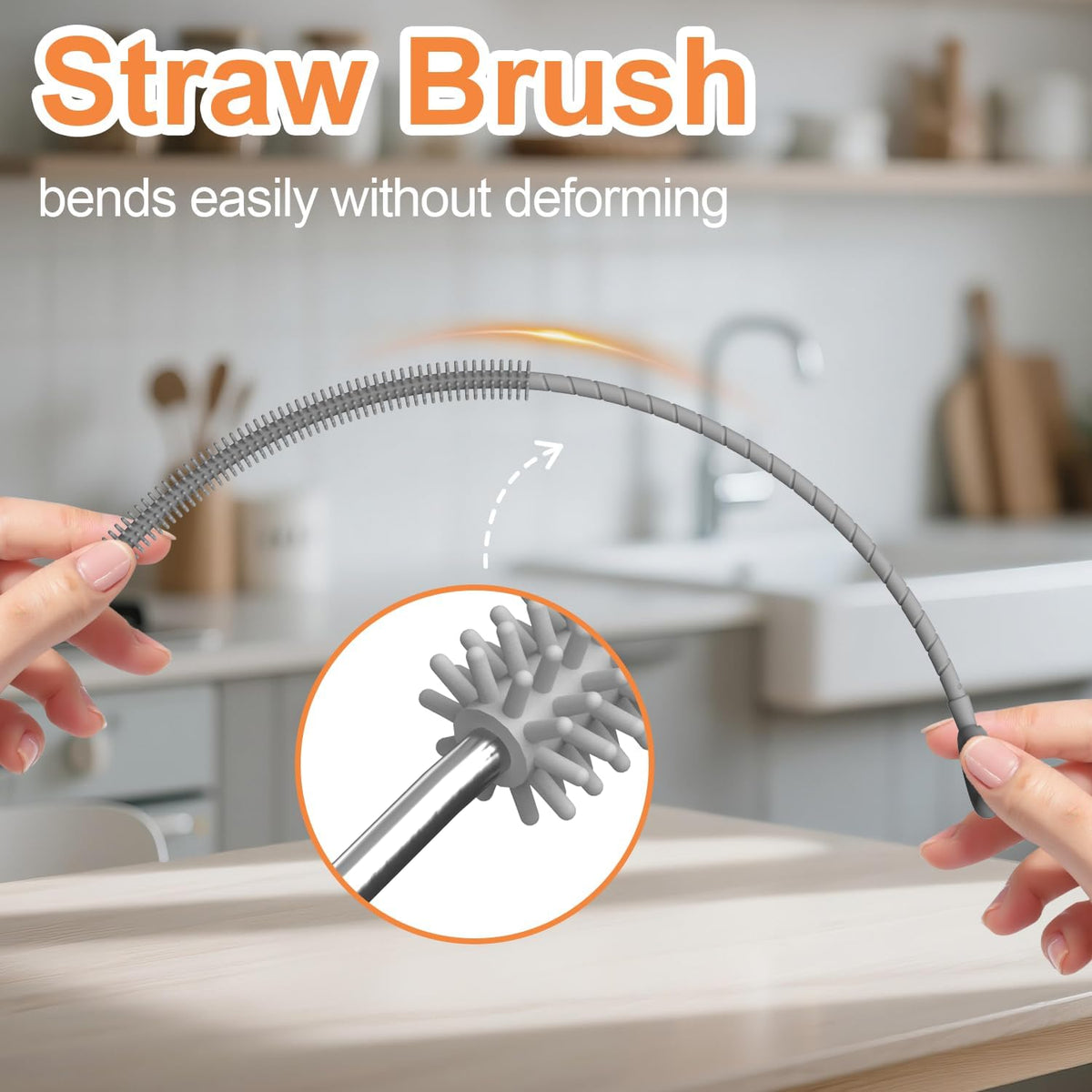 YOTIME Silicone Straw Cleaner Brush, 2 Pcs Reusable Straw Brush(6mm+9mm) for Cleaning Narrow & Wide