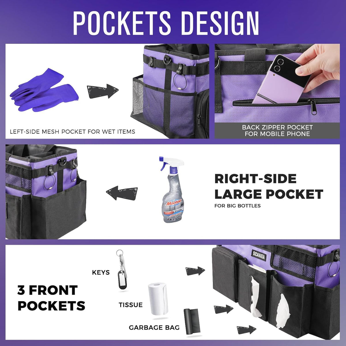 Wearable Cleaning Caddy Bag, Cleaning Caddy Supplies Organizer with Handle & Shoulder Straps for
