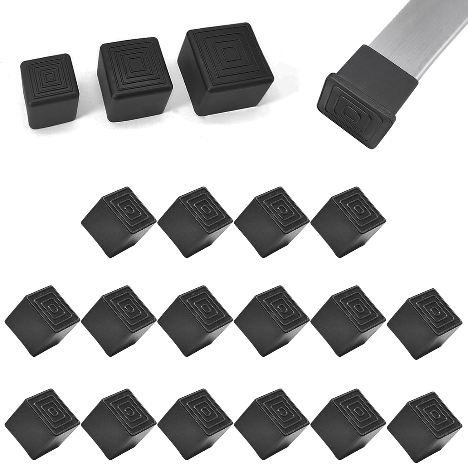 16 Pcs 1" x 1" Square Rubber Chair Leg Caps, PVC Table Leg Covers, Flexible & Anti-Slip Furniture