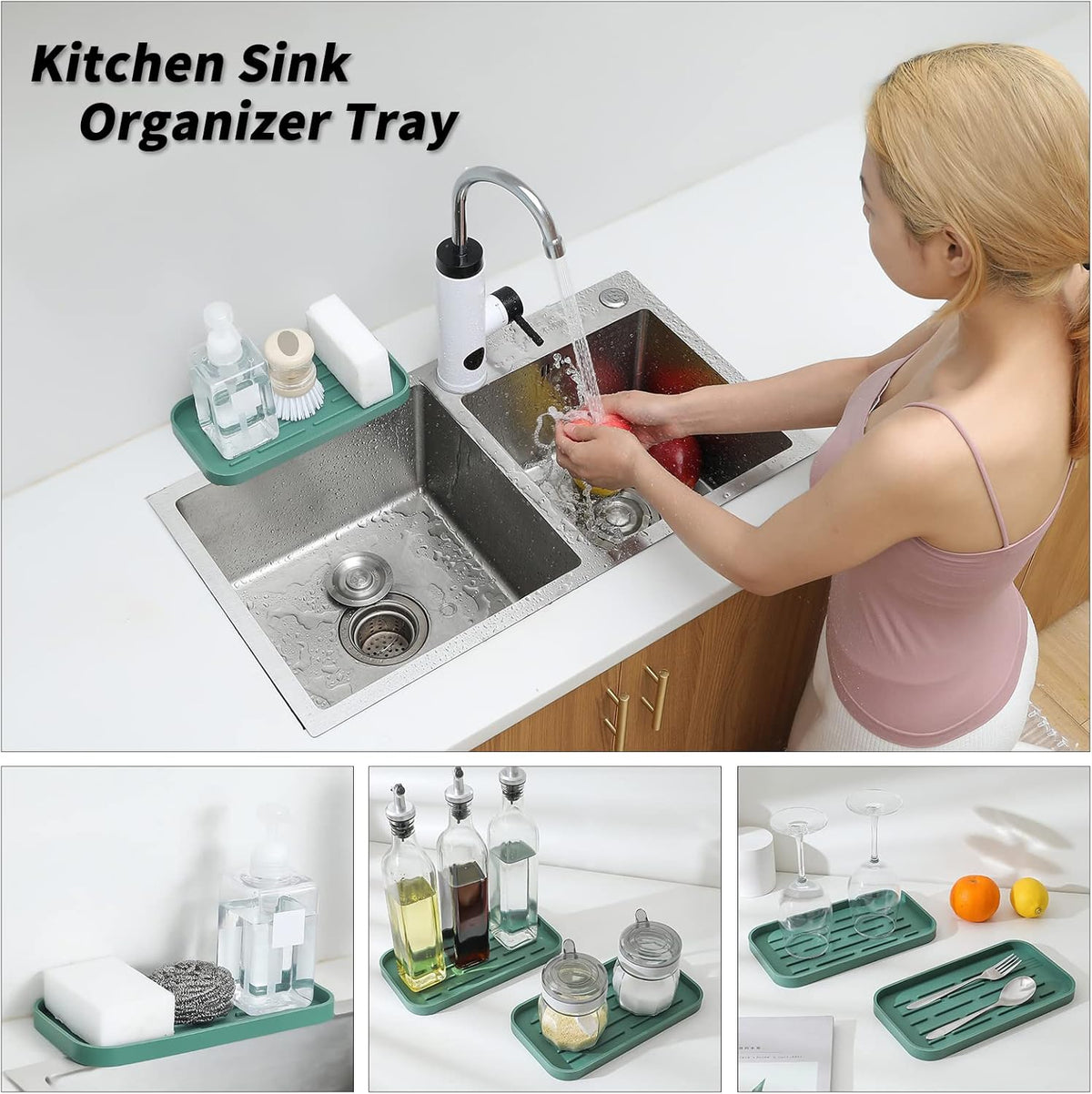 Silicone Kitchen Sink Organizer Tray for Multiple Usage,Eco-Friendly Sponges Holder for Kitchen