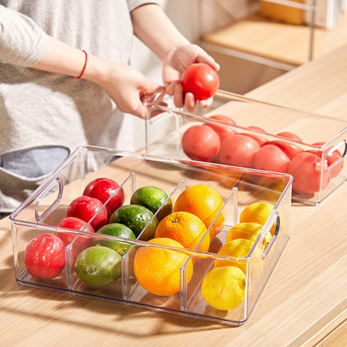 MineSign 4Pack Stackable Fridge Drawers Pull-out Storage Bins with Handle Clear Food Container for