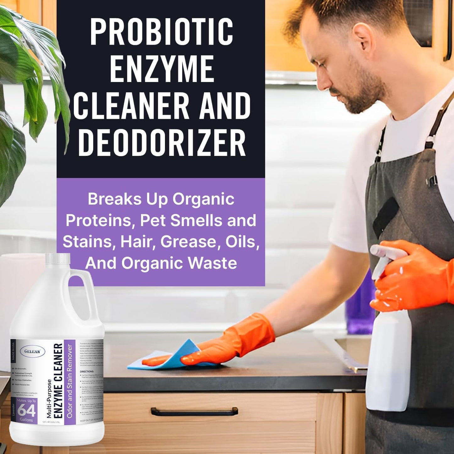 Multi-Purpose Probiotic Enzyme Cleaner, Made in USA - Pet Stain and Odor Remover - Concentrated