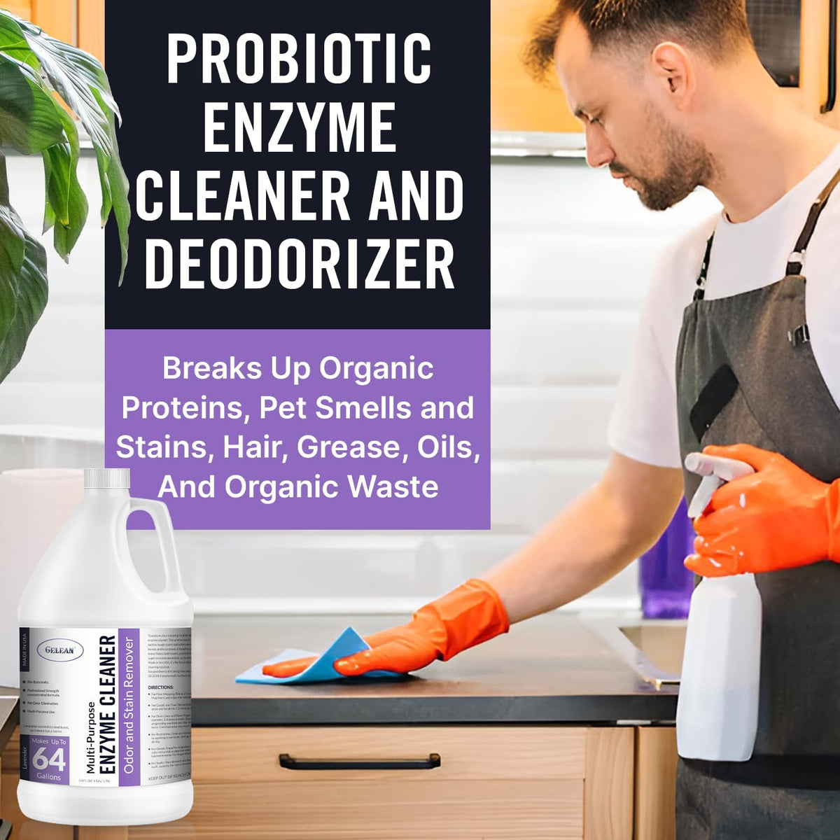 Multi-Purpose Probiotic Enzyme Cleaner, Made in USA - Pet Stain and Odor Remover - Concentrated