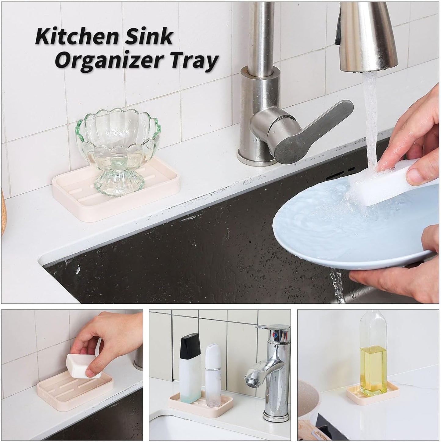 Silicone Kitchen Sink Organizer Tray for Multiple Usage,Easy Clean Sponges Holder for Kitchen