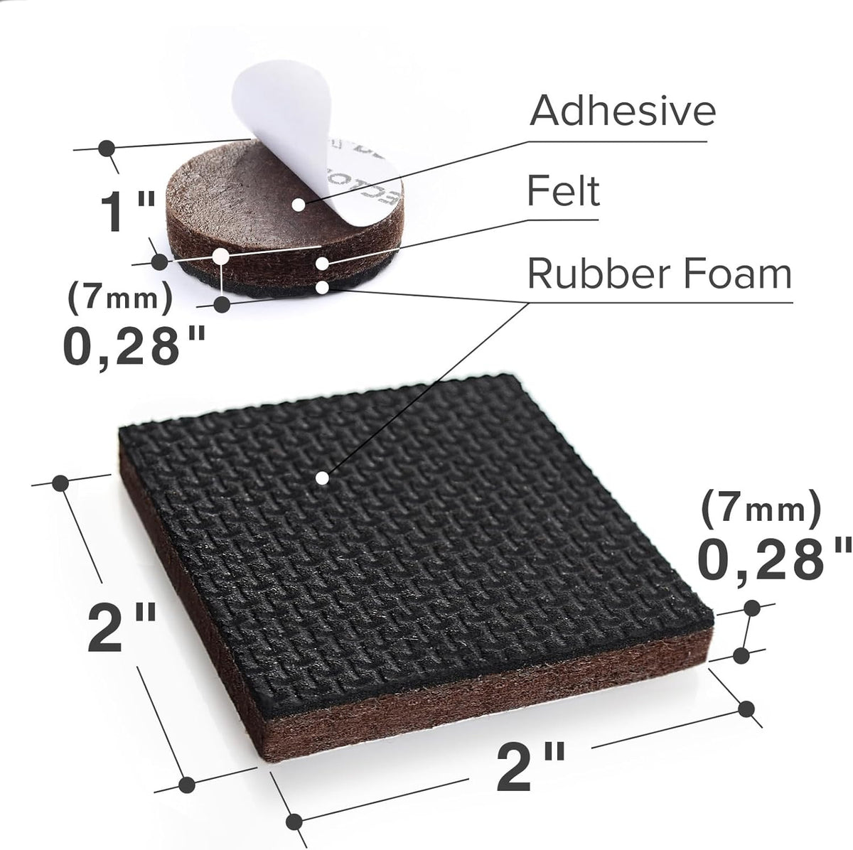 Non Slip Furniture Pads X-PROTECTOR 48 PCS - 32 pcs 1” Round + 16 pcs 2" Square Furniture Grippers!