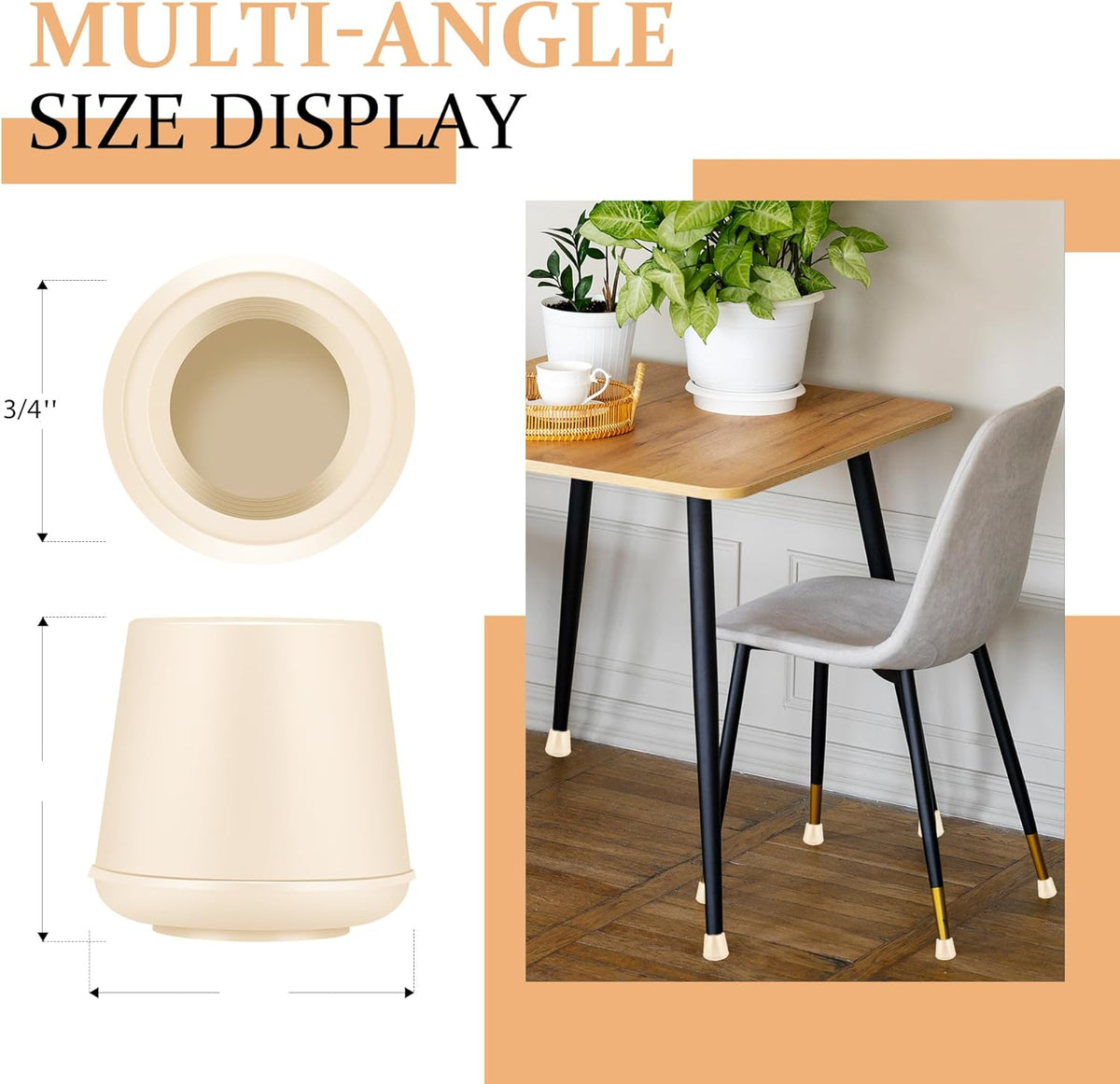 3/4" Round Rubber Chair Leg Tips Caps, Chair Leg Floor Protectors, Non-Slip Chairs Legs Caps, Stool