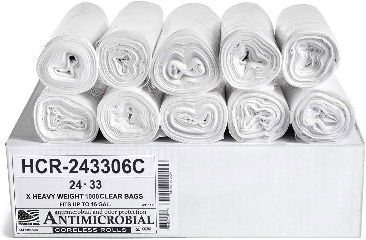 Aluf Plastics High Density Trash Bags, 16 Gallon, 1000 Count, 6 Micron (eq), 24" x 33", Clear, for