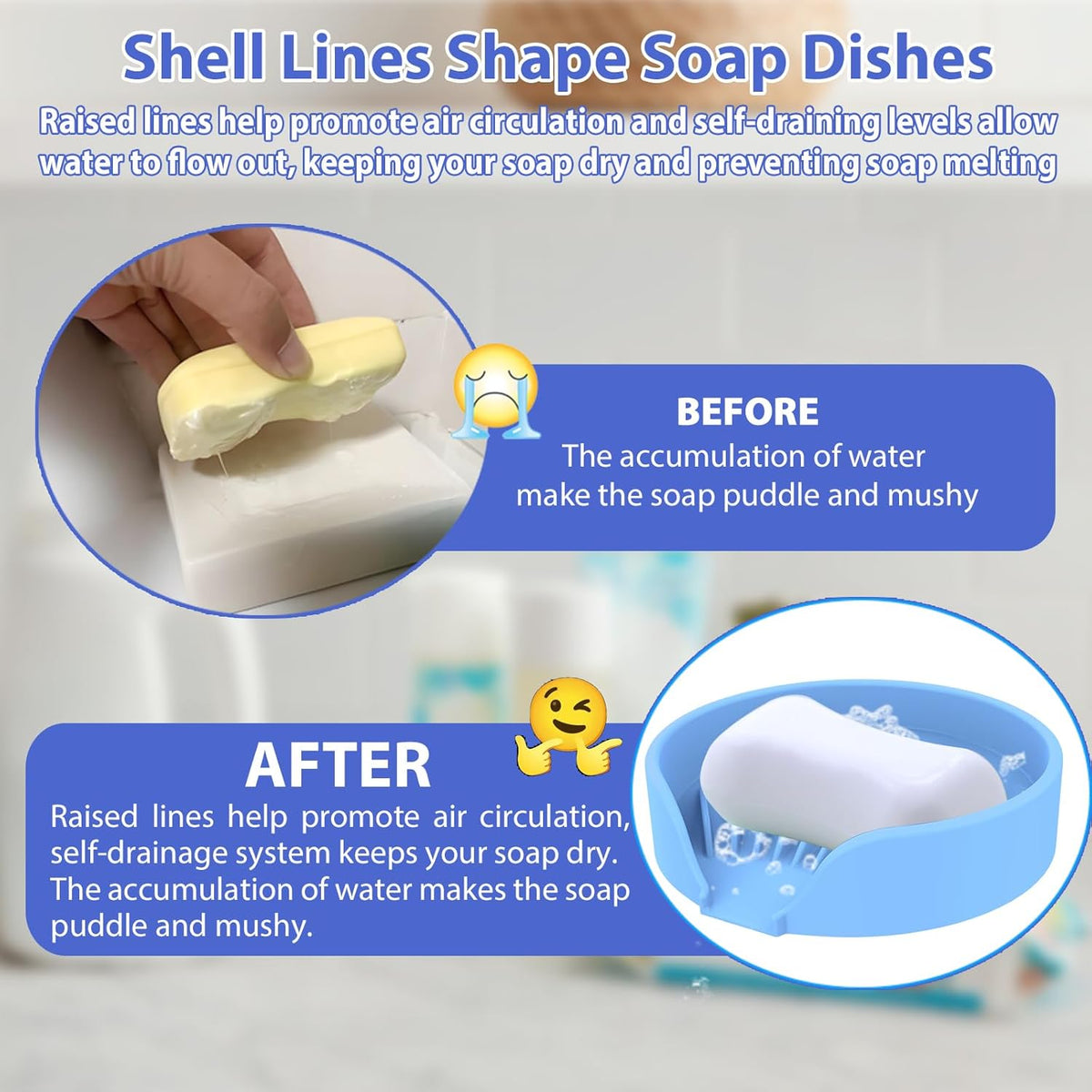 Self Draining Soap Dish, Silicone Suction Cup Soap Holder Tray Savers Container Sponge Holder for