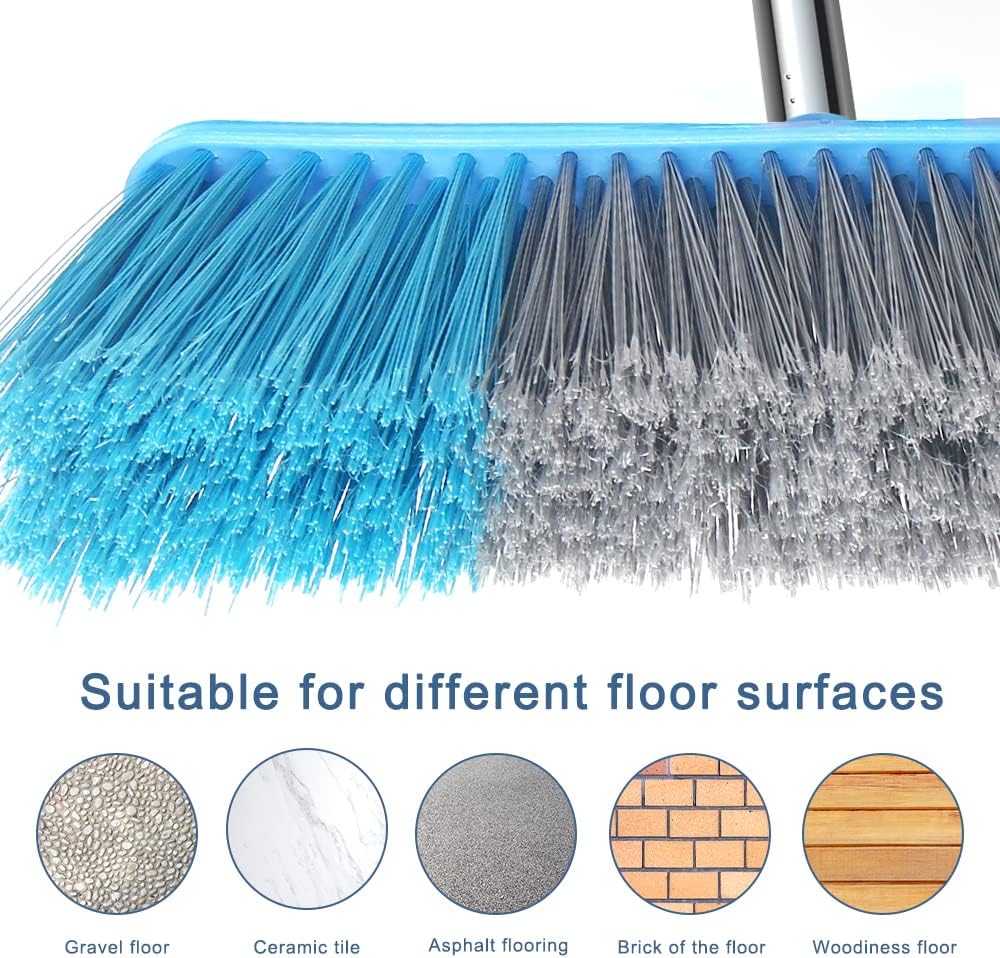 LandHope Heavy Duty Broom, 15.75in Wide Push Broom, 45.67in Long Handle, Adjustable, Floor Sweeper