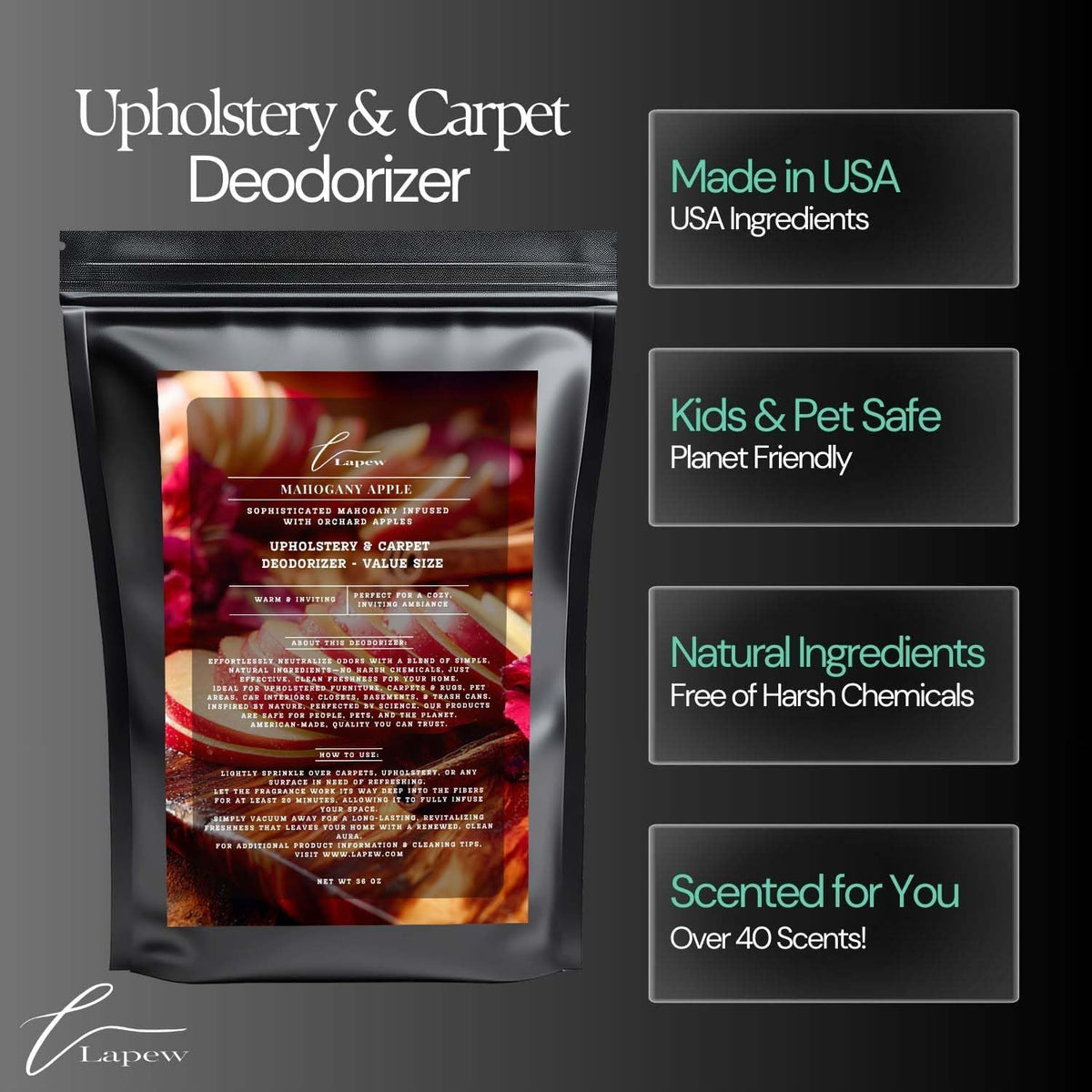 Mahogany Apple Carpet Freshener Powder Refill 36 oz | Powerful Odor Eliminator for Home |