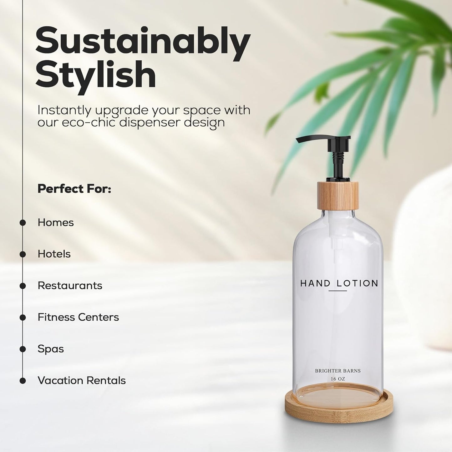 Glass Lotion Dispenser with Pump for Bathroom by Brighter Barns - Hand Lotion Dispenser Set with
