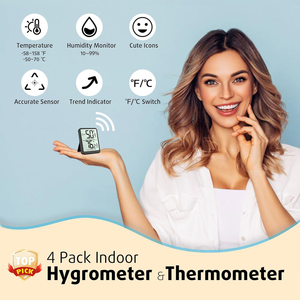 4-Pack Room Thermometer Indoor Hygrometer, Small Digital Temperature and Humidity Monitor Sensor
