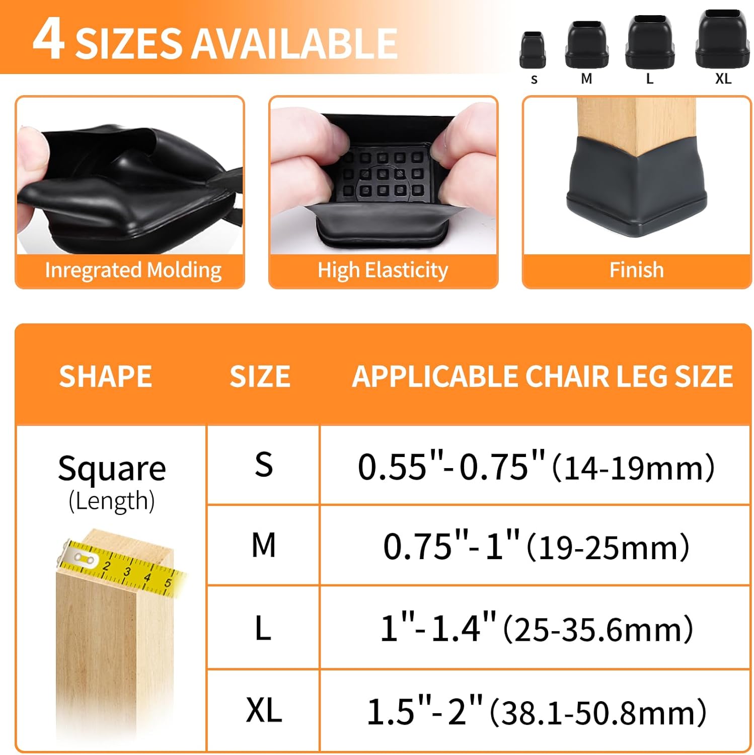 Ezprotekt 24 Pcs Large Chair Leg Sliders for Carpet, Square Black Teflon Furniture Glides Pads Caps