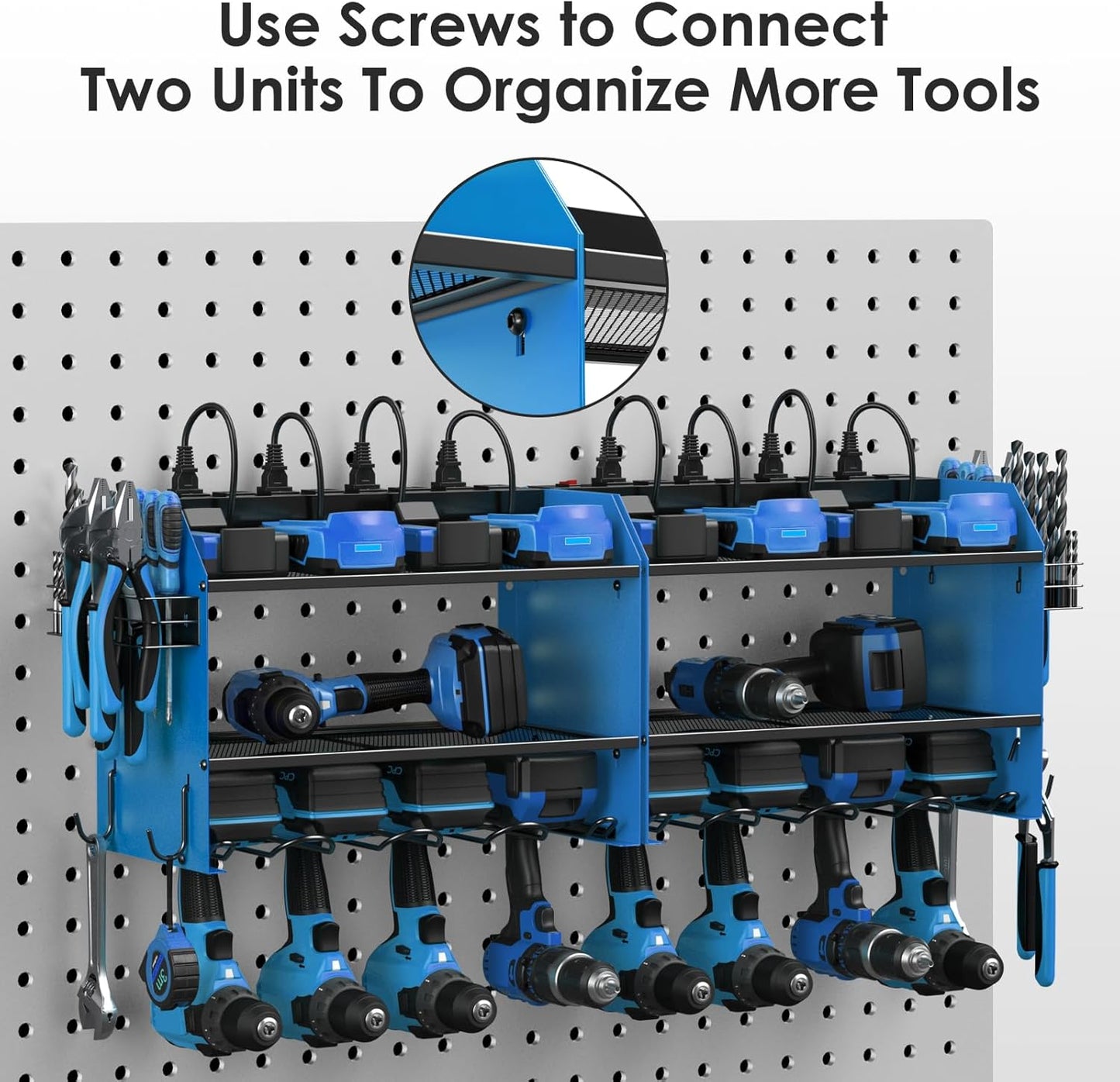 CCCEI Modular Power Tool Organizer Wall Mount with Charging Station. Garage 4 Drill Storage Shelf