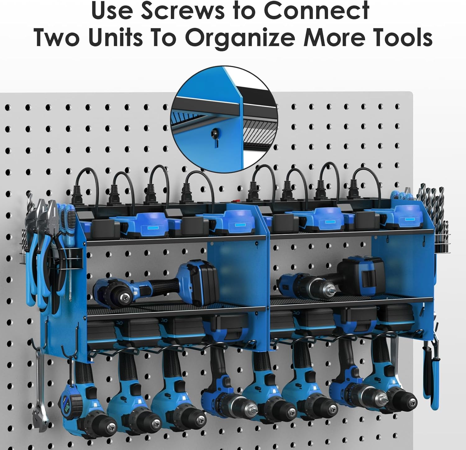 CCCEI Modular Power Tool Organizer Wall Mount with Charging Station. Garage 4 Drill Storage Shelf