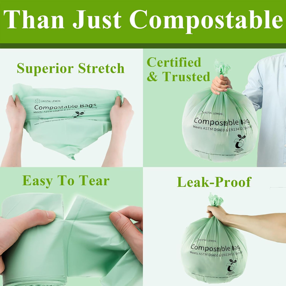 Crystal Lemon 30-Count Biodegradable 6 Gallon Bags, Heavy Duty and Unscented – Ideal for Kitchen