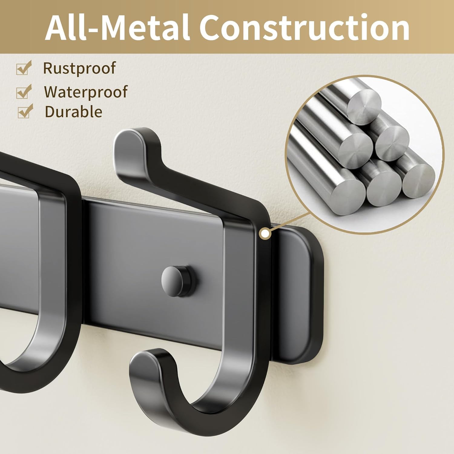 Coat Rack Wall Mounted Heavy-Duty: Metal Coat Hanger 6 Hooks for Hanging Hat, Clothes, Robe, Keys