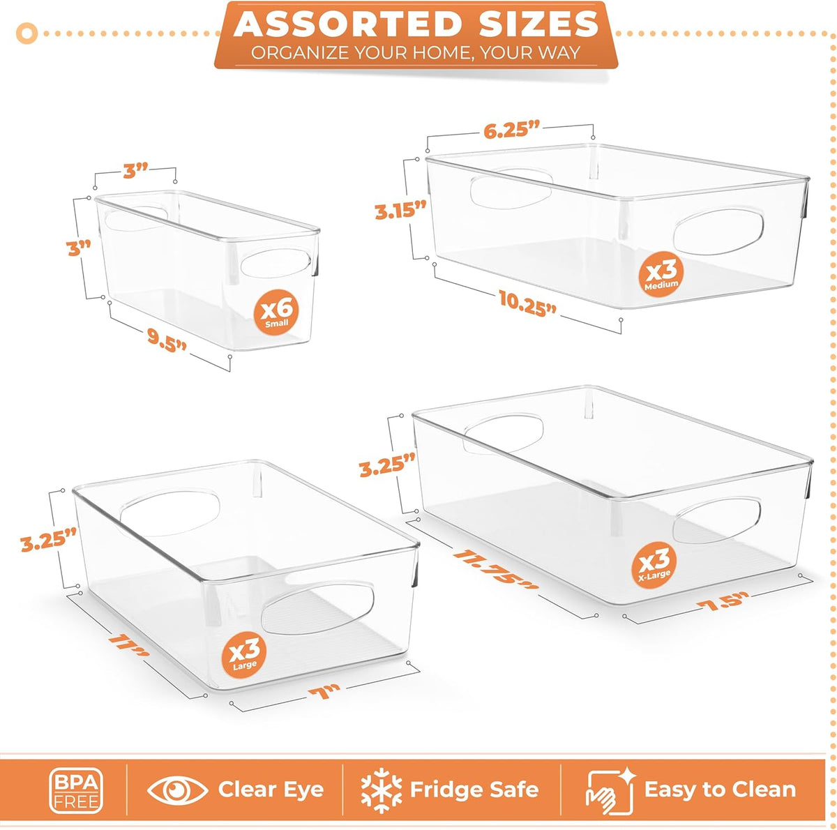 Sorbus Clear Plastic Storage Bins for Organizing, 15 Pack Clear Organizer Bins with Handles