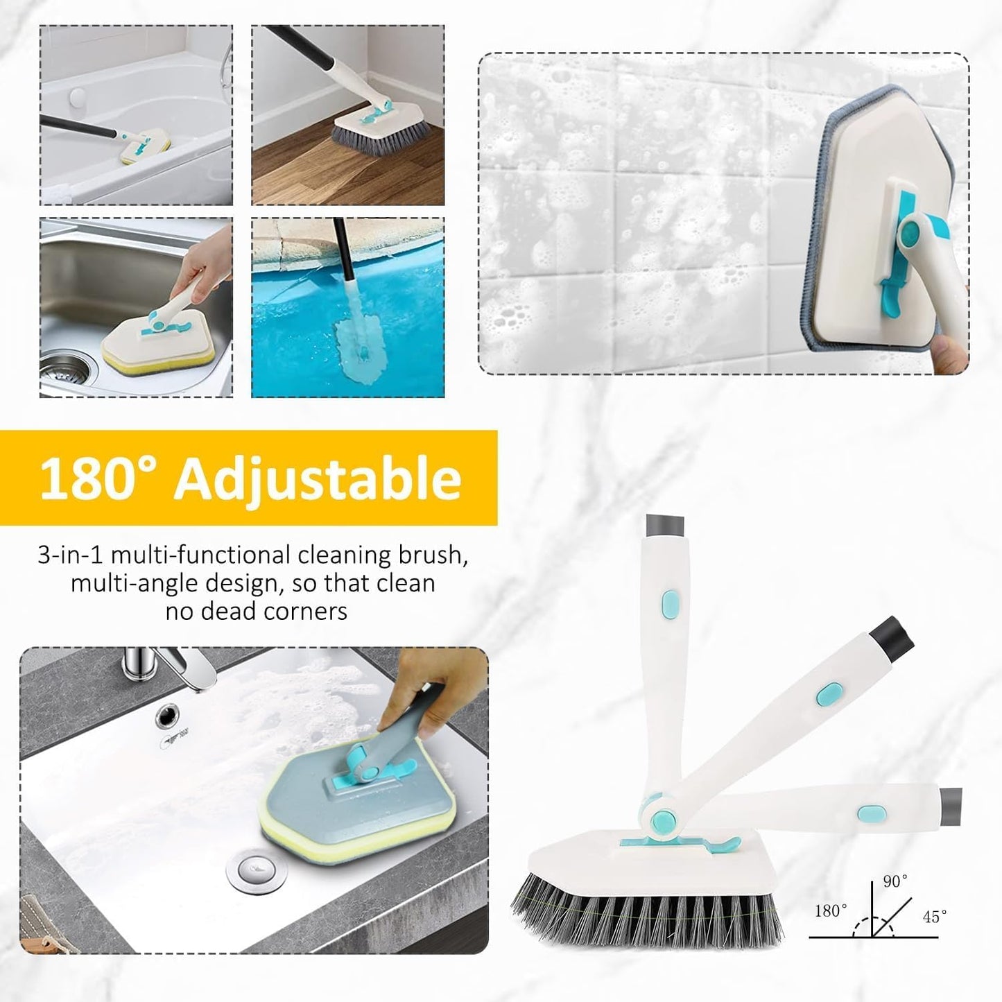 Cleaning Brush for Bathroom Kitchen Bathtube Toilet All Purpose Sponge Brush with Ergonomic Handle