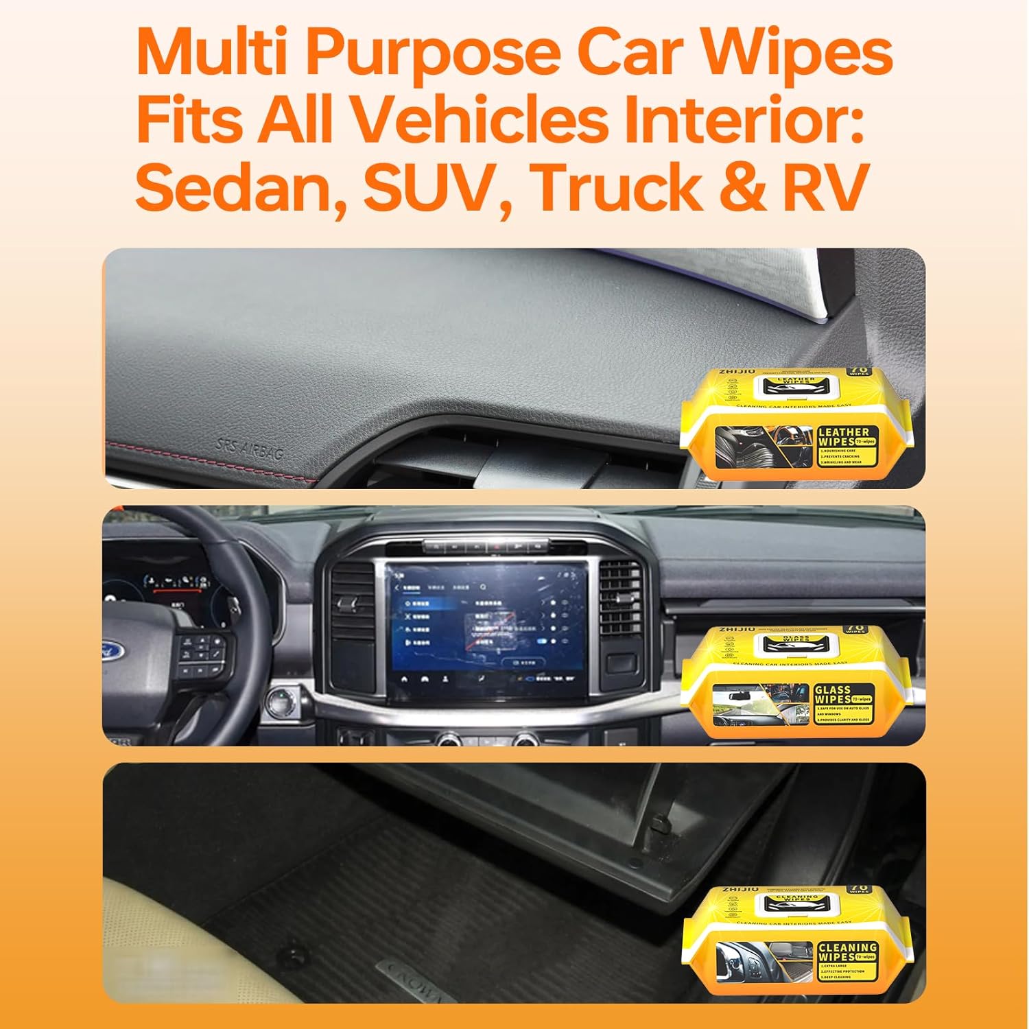 Car Wipes Extra Large 8" x 8" Car Interior Cleaning Wipes Leather Wipes For Car Car Glass Wipes