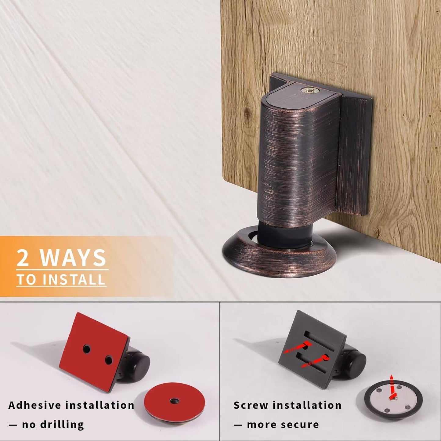 Bak Bo Magnetic Door Stoppers 2 Pack Bottom of Door Holder Keep Door Open No Drilling Magnet Floor