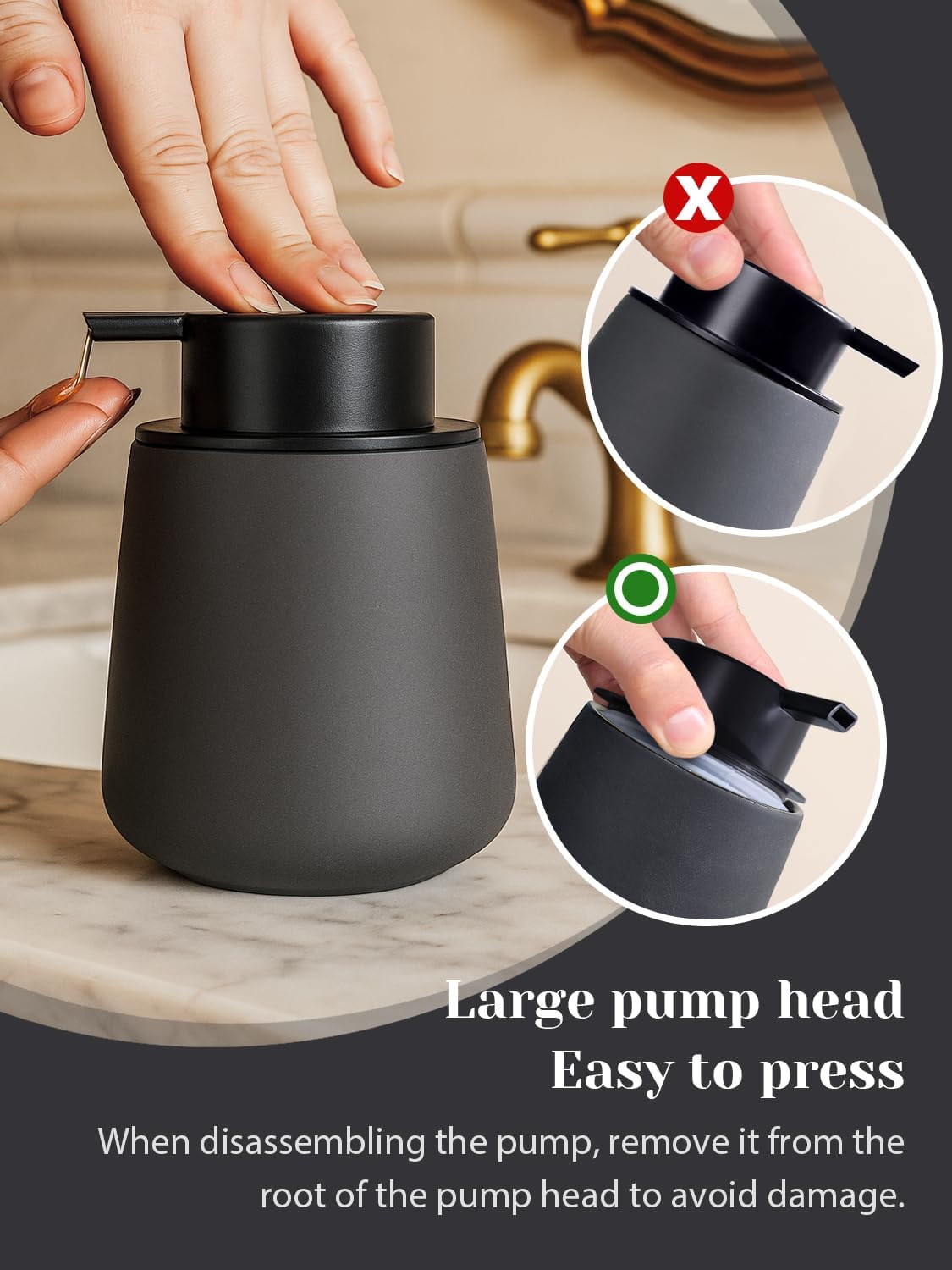 INGOFIN Ceramic Lotion Dispenser - 12oz Refillable Hand Soap Dispenser Bathroom, Modern Liquid Soap