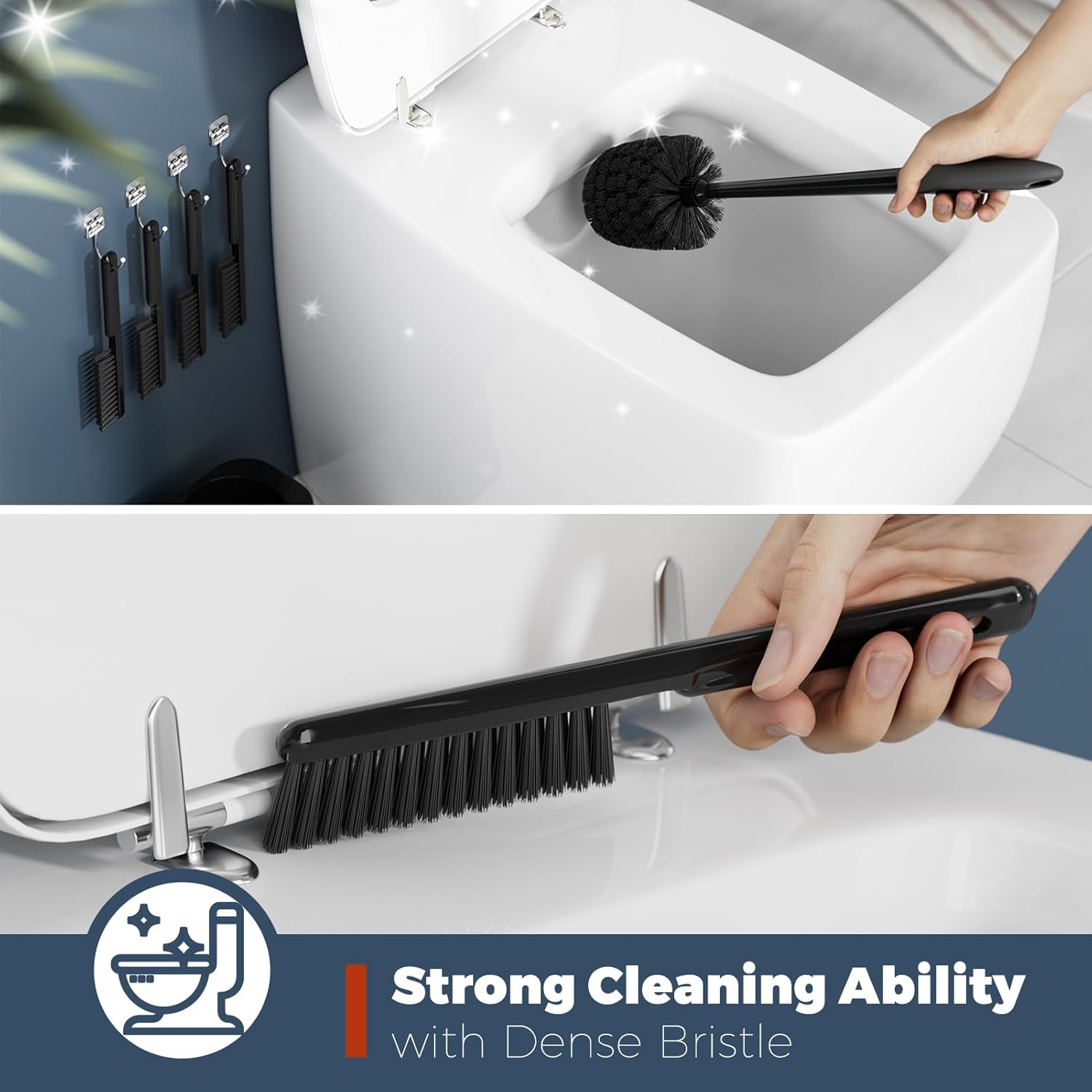 Toilet Brush, 4 Pack Toilet Brush and Holder Set Bathroom Accessories, Toilet Bowl Brush and Holder