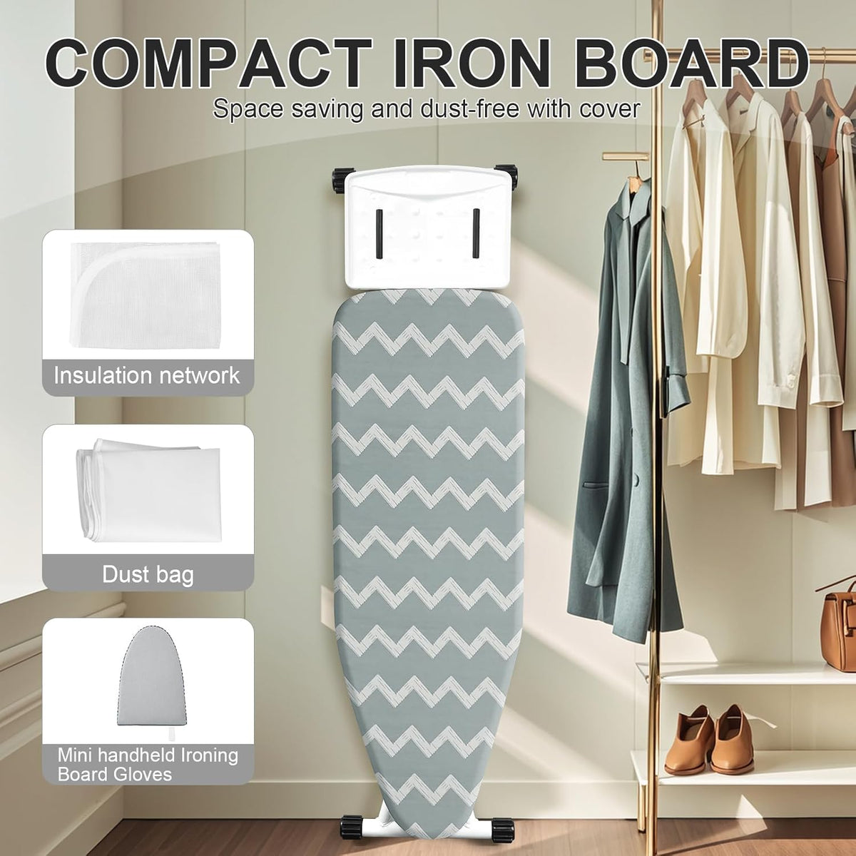 Ironing Board,Foldable Ironing Board Adjustable Height Compact Iron Board Thick Steel Tube Iron