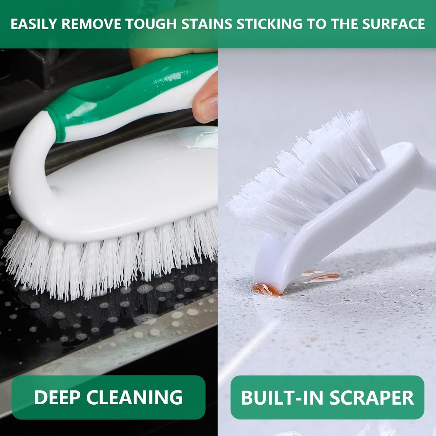 Scrub Brush Set, 4 Pack Deep Cleaning Brush Kit - 2 Scrub Brush, 2 Tile & Grout Brush with Built-in